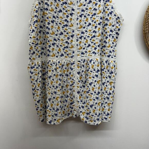 AEO American Eagle Blue White Flower Floral Print Sleeveless Tank Top XL - Picture 4 of 6